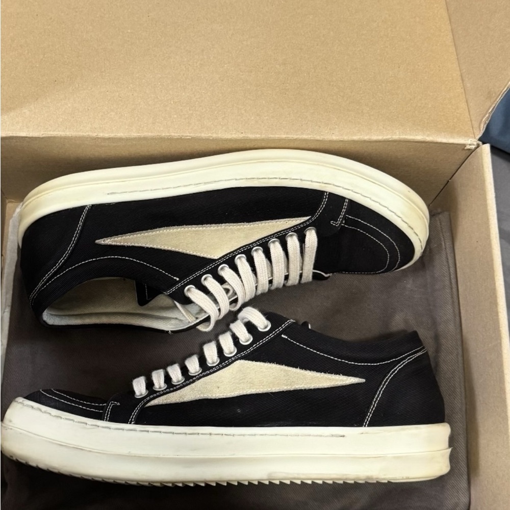 Rick Owens Black and Cream Sneakers